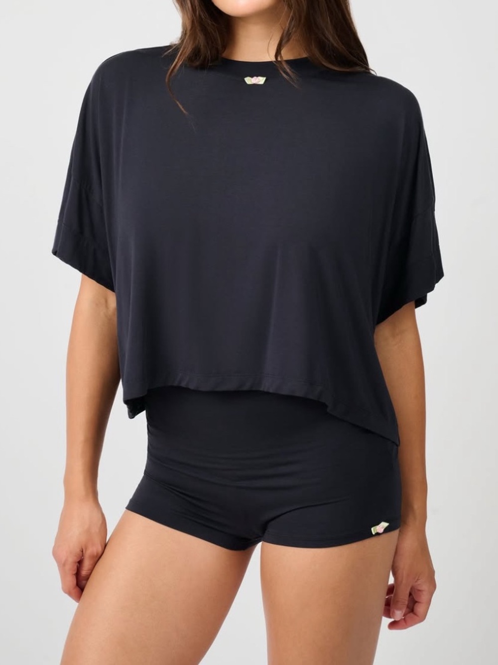 WeWoreWhat Black Rosette Cropped Sleep Tee